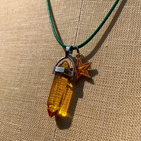 Hand Crafted Jewelry - Handmade Honey Amber Resin Crystal Amulet Necklace & Enamel Star Charm